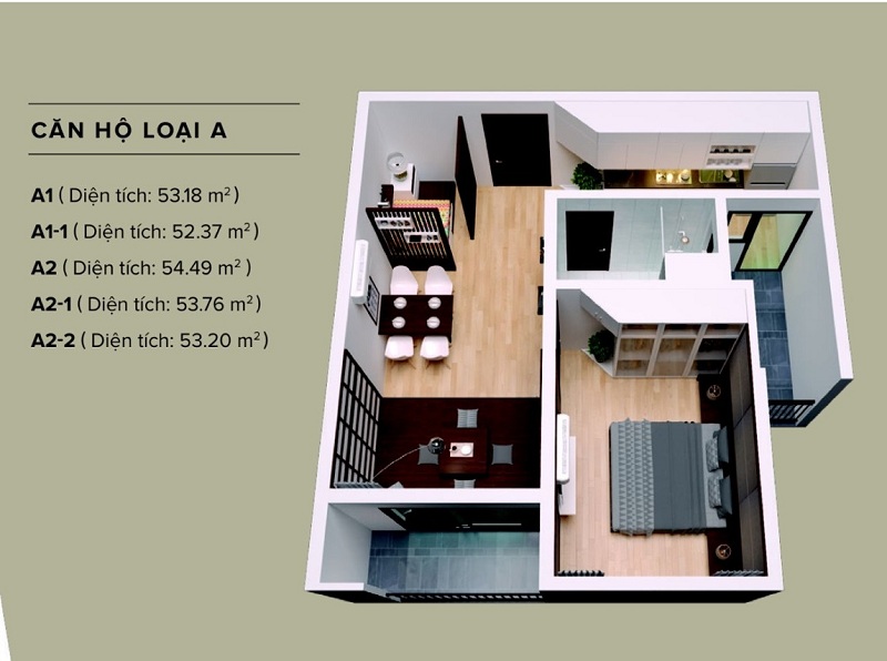 Căn hộ loại A The Zen Residence 1 Phòng ngủ