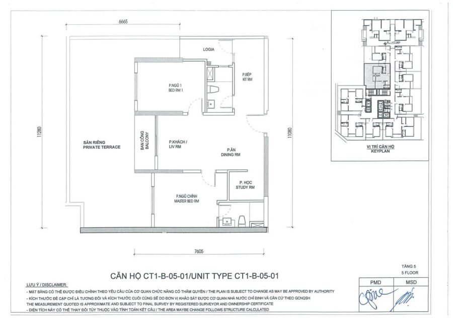 Mặt bằng căn hộ CT1-B-05-01 tòa B The ZEN Residence