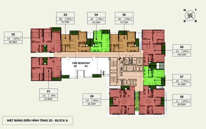 mặt bằng điển hình tầng 20 tòa A