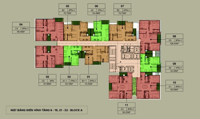 Mặt bằng tầng 6-19 và 21-32