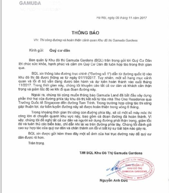 Thông báo làm đường