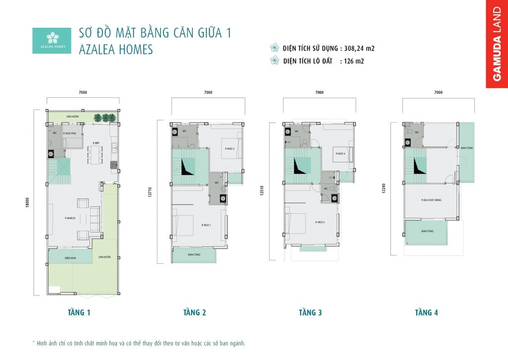 Sơ đồ mặt bằng căn giữa 1 Azalea Homes