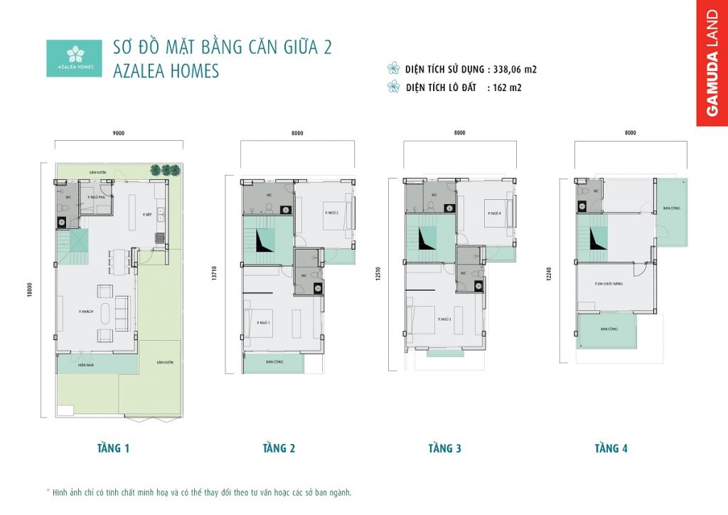 Sơ đồ mặt bằng căn giữa 2 Azalea Homes