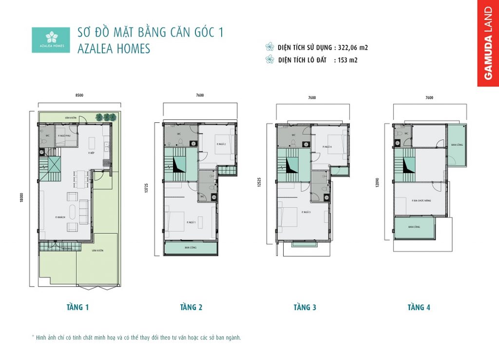 Sơ đồ mặt bằng căn góc 1 Azalea Homes