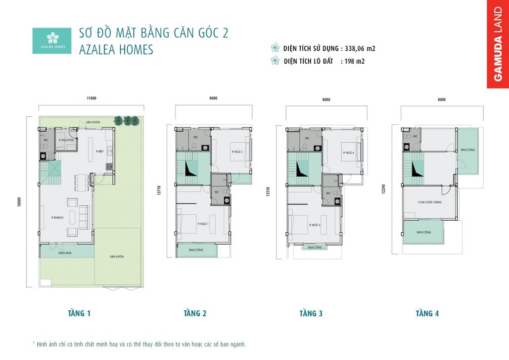 Sơ đồ mặt bằng căn góc 2 Azalea Homes