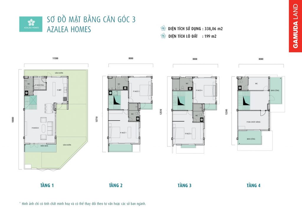 sơ đồ mặt bằng căn góc 3 Azalea Homes
