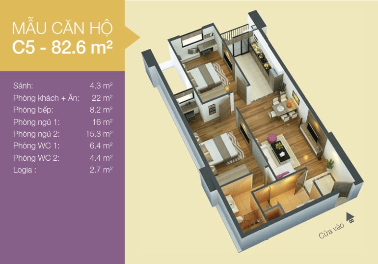 căn hộ mẫu c5 - 82.6m2