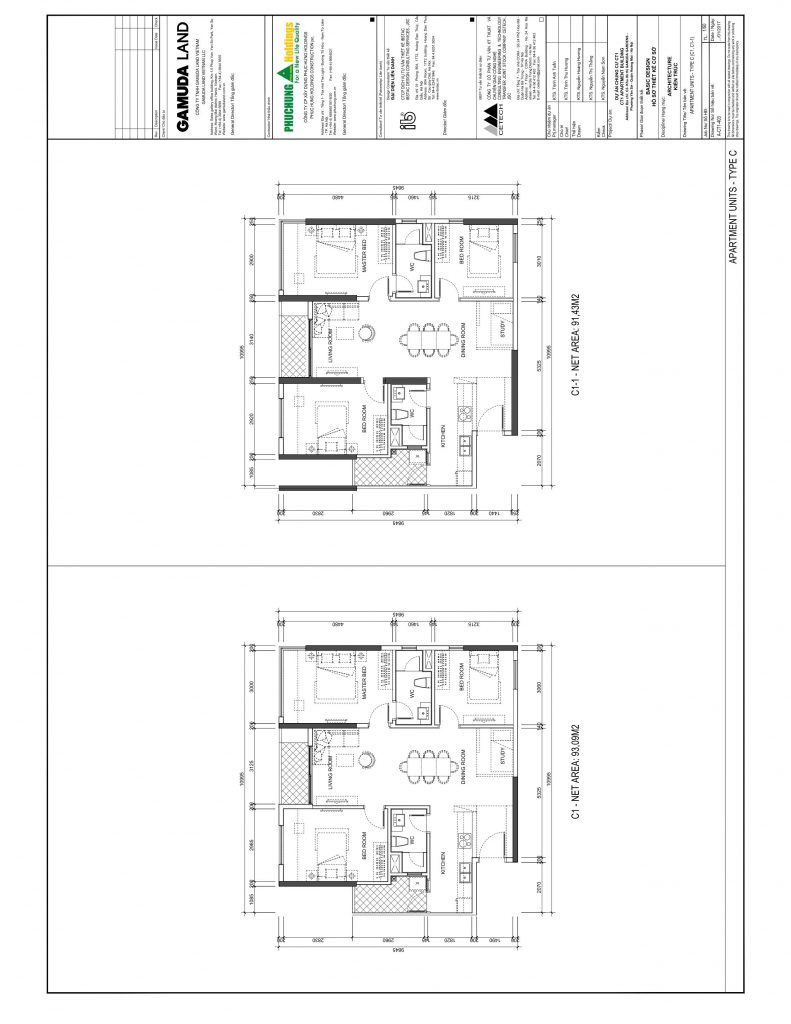 Bản vẽ cad căn hộ 3PN căn C1