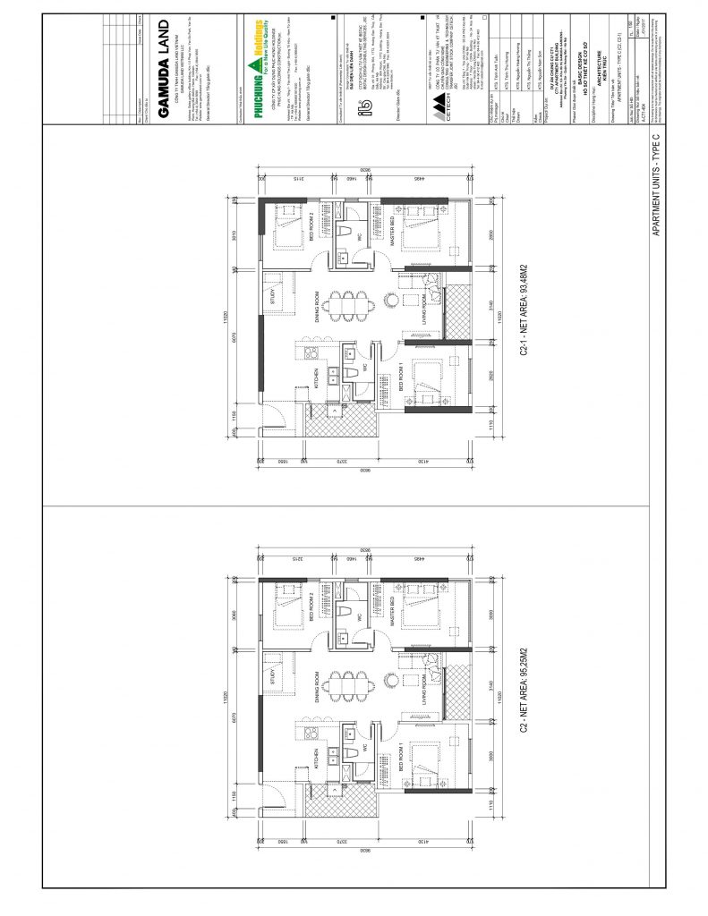 Bản vẽ cad căn hộ 3PN, C2