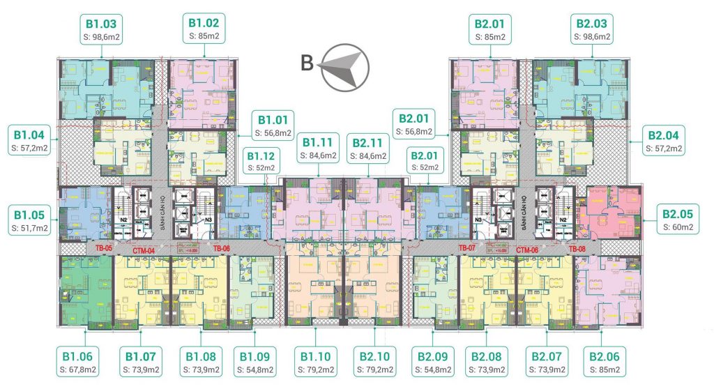 mặt bằng tòa B căn hộ green park Hoàng mai