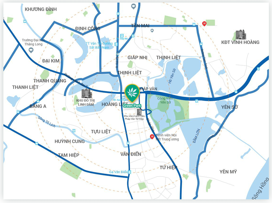 vị trí dự án green park phương đông hoàng mai