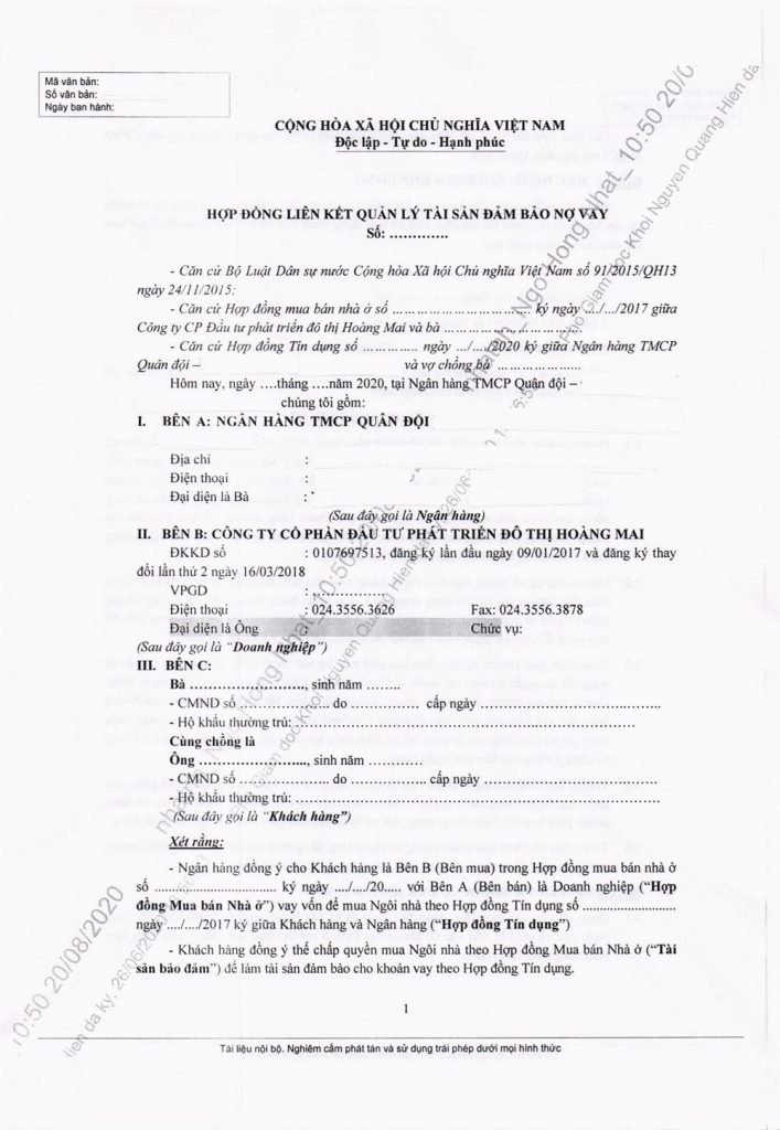 ngân hàng quân đội MB Bank giải ngân cho vay khách hàng dự án louis city hoàng mai