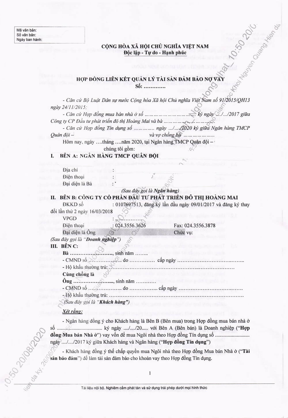 ngân hàng quân đội MB Bank giải ngân cho vay khách hàng dự án louis city hoàng mai