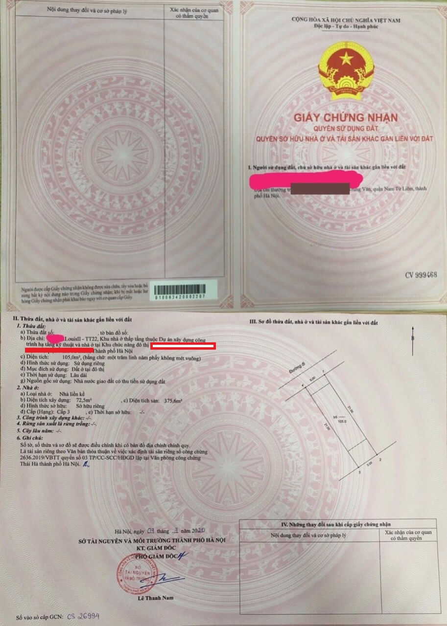 pháp lý sổ đỏ dự án louis hoàng mai