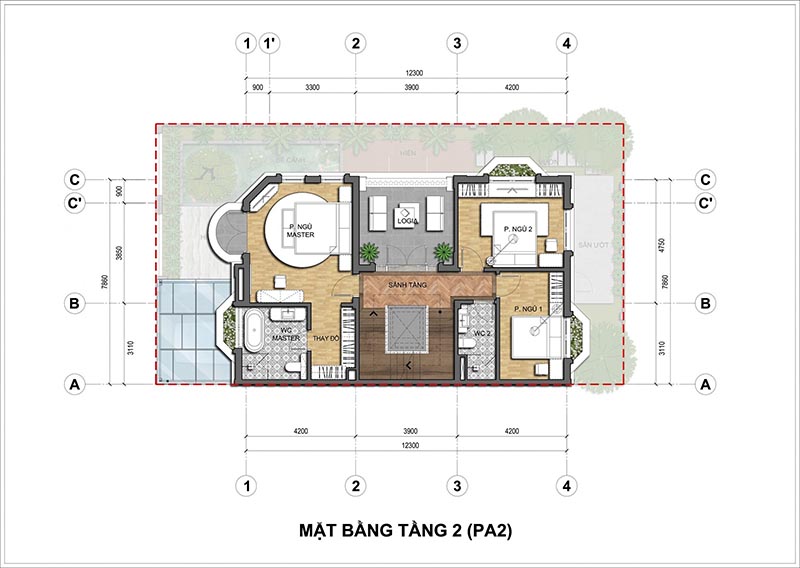 Mặt bằng tầng 2 Biệt thự song lập An Lạc Green Symphony mẫu 2