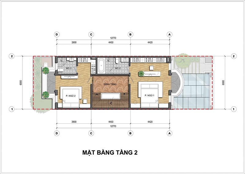 Mặt bằng tầng 2 Liền kề An Lạc Green Symphony Vân Canh, Hoài Đức