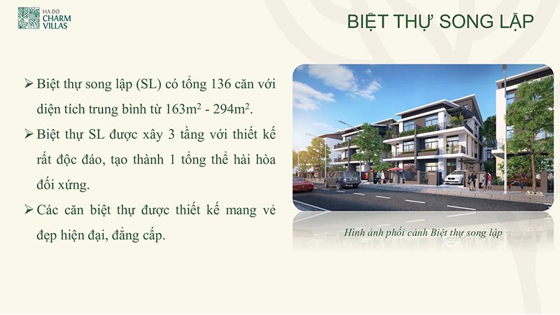 Biệt thự song lập bản đồ liên kết vùng Hà Đô Charm Villa