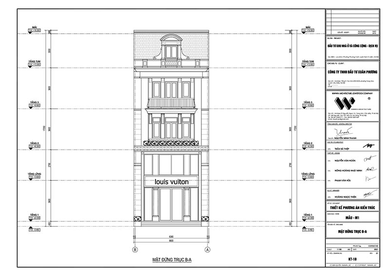 Mặt bằng thiết kế mặt trước Shophouse Louis Xuân Phương, Trịnh Văn Bô