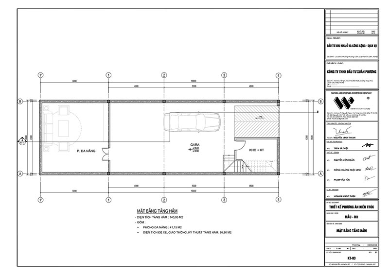 Mặt bằng thiết kế tầng hầm Shophouse Louis Xuân Phương, Trịnh Văn Bô