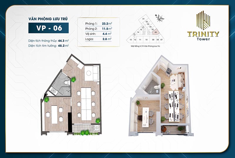 Căn hộ văn phòng lưu trú Officetel TRINITY TOWER MỄ TRÌ Căn 06