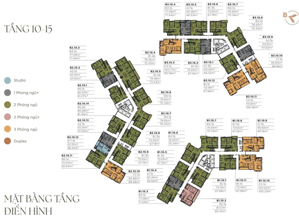Mặt bằng điển hình tầng 10-15 Norton Park by Gamuda Land mở bán